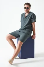 Erkek Çam Yeşili Baggy Double Paça Müslin Şort