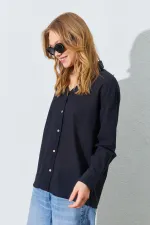 Kadın Siyah Krınkıl Oversize Gömlek