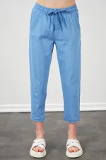 Kadın Mavi (6813) Paça Pis Dikişli Gabardin Pantolon