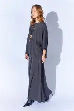 Kadın Antrasit 172 Düşük Kol Bluzlu Uzun Pike Modal Etekli Takım