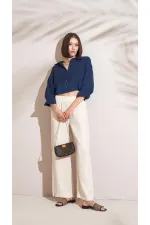 Kadın Taş Müslin Kumaş Beli Lastikli Palazzo Pantolon