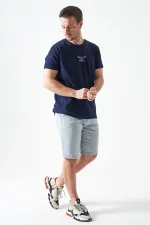 T-shirt décontracté en modal imprimé bleu marine à col rond pour homme
