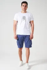 Short cargo pour homme, taille côtelée indigo, en maille teintée en pièce