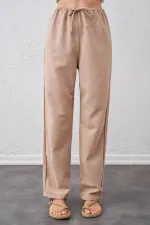 Kadın Taş Bel Bağlamalı Bağcıklı Keten Pantolon