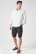 Short cargo homme anthracite en maille côtelée teinte en pièce