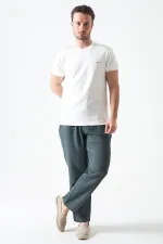 Erkek Çam Yeşili Bel Bağlamalı Baggy Müslin Pantolon