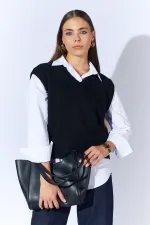 Kadın Siyah V Yakalı Basic Süveter