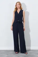 Kadın Siyah Bol Paça Beli Lastikli Pantolon