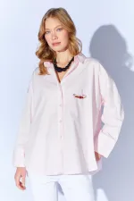 Kadın Pudra Önü Kısa Arkası Uzun Oversize Poplin Gömlek