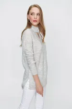 Kadın Gri Önü Pencereli Triko Kazak