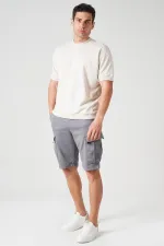 Erkek Bej Bisiklet Yaka Kol Ve Etek Ribanalı İki İp Rahat Kalıp Tişört