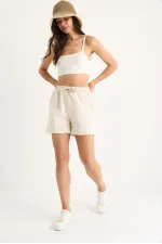 Kadın Taş Beli Lastikli Paçası Püsküllü Kısa Şort