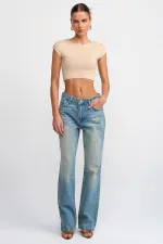 T-shirt court côtelé en lycra pour femme Stone (25608)