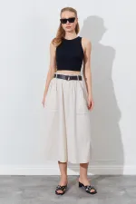 Kadın Taş Palaska Kemerli Önü Cepli Gabardin Etek