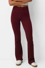 Women's Burgundy High Waist Spondex Fabric Flare Fleece Leggings