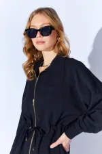 Women's Black 155 Zip-Up Jacket and Loose-Fit Trousers Set