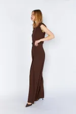 Kadın Kahverengi 20236 Ön Içe Girmeli Pileli Bol Paça Pantolon