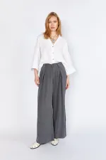 Women's Anthracite YP5115 Double Pleated Wide Leg Tencel Trousers