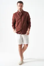 Erkek Ekru Baggy Double Paça Müslin Şort