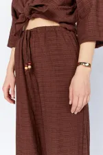 Women's Coffee-colored, Lined Trousers with Belt