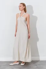 Kadın Taş Önü Düğüm Detaylı Kolsuz Elbise