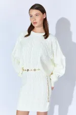 Kadın Kemik Saç Örgülü Etek Kazak Takım