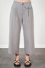 Kadın Gri Kısa Palazzo Poplin Pantolon