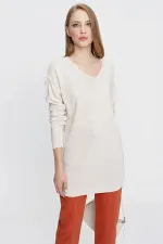 Kadın Taş V Yaka Salaş Triko Kazak