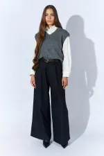 Kadın Siyah Beli Kalın Kemer Palazzo Pantolon