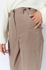 Kadın Vizon Beli Düğmeli Çift Dikişli Pantolon