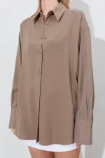 Kadın Toprak Oversize Keten Gömlek