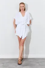 Kadın Beyaz Düşük Kol Kuşaklı Kimono
