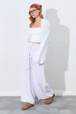 Kadın Naturel Beli Lastikli Palazzo Keten Pantolon