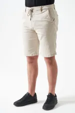 Men's Beige Five-Pocket Capri Pants with Drawstring and Back Snap Closure