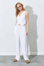 Kadın Ekru Yelekli Pantolonlu Takım