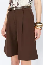 Kadın Kahve 2037 Tek Pileli Kemerli Bermuda Şort