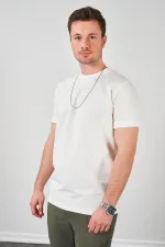 Erkek Ekru Kolu Ribanalı İki İp Rahat Kalıp Tişört