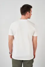 Erkek Ekru Kolu Ribanalı İki İp Rahat Kalıp Tişört