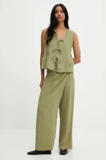 Kadın Haki Önü Bağlamalı Kolsuz Eteği Fırfırlı Muslin Bluz