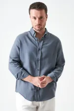 Erkek Antrasit Uzun Kol Regular Basic Müslin Gömlek