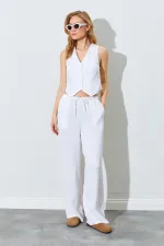 Kadın Ekru Yelekli Pantolonlu Takım