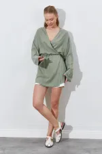 Kadın Haki Kruvaze Yaka İp Bağlamalı Ceket