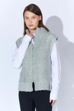 Women's Grey Zip-Up Bouclé Vest
