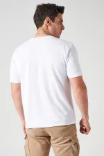 Erkek Beyaz Bisiklet Yaka Kol ve Etek Kendinden Manşetli Oxfort Tişört