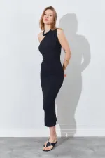 Kadın Siyah Tek Omuz Yanı Drapeli Sandy Elbise