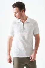 T-shirt homme Off-White à col montant et fermeture éclair, en jacquard épais