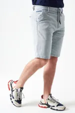 Men's Blue Five-Pocket Capri Pants with Drawstring and Back Snap Closure