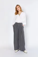 Women's Anthracite YP5115 Double Pleated Wide Leg Tencel Trousers