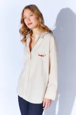 Kadın Bej Önü Kısa Arkası Uzun Oversize Poplin Gömlek
