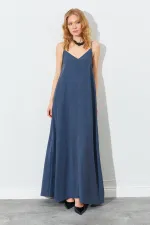 Kadın Antrasit V Yaka Salaş Modal Kumaş Elbise